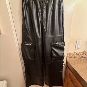 Fashion Nova Black Faux Leather Cargo Pants
